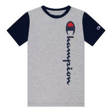NEW Boys Champion Vertical Script Colorblock Tee Size Large, Gray