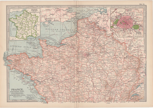 Frankreich Nordteil antike Vintage Karte 1902