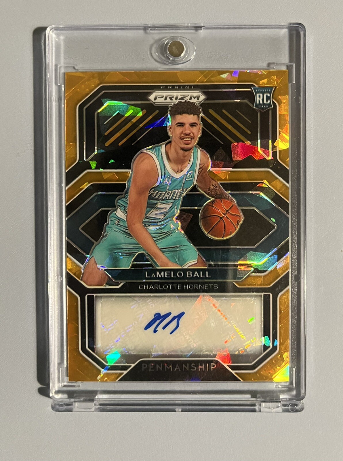 2020-21 Prizm Lamelo Ball orange Cracked ice Penmanship Auto