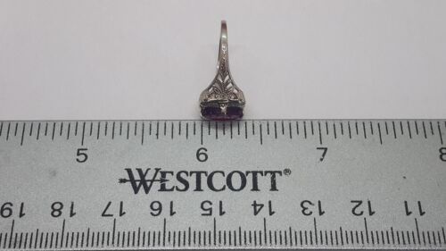 Vintage Edwardian 14K White Gold Ostby & Barton Ruby Filigree Child Ring - Picture 8 of 9