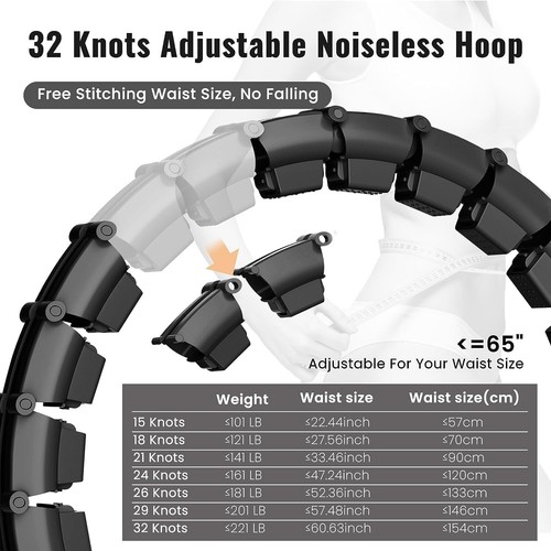 65Inch 32 Knots plus Size Quiet Weighted Hula Infinity Fitness Detachable Hoops, - 第 2/7 張圖片