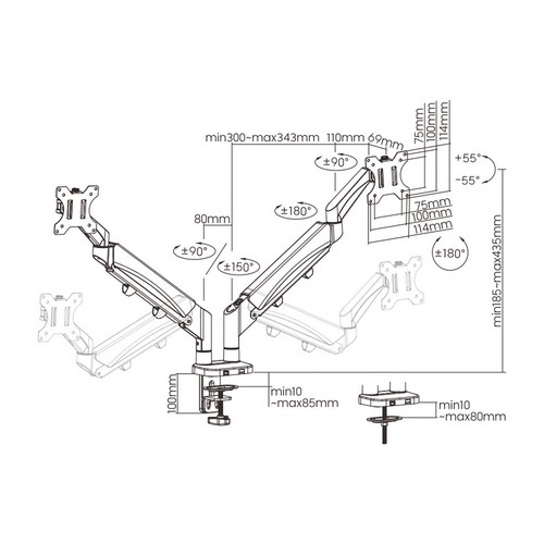 LCD-Doppelarm, Tischmontage, Platzsparend, Springfeder, 6 Gelenke - Afbeelding 4 van 4