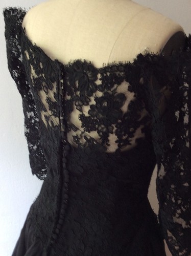 Black Long Silk Lace Amsale Ball Gown Size 14 - Picture 3 of 12