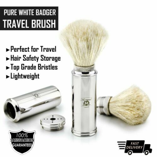 Men's Travel Shaving Brush With Pure Badger Hair in Brass Handle, Gift Set - Picture 2 of 21