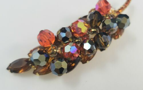 Vintage JULIANA D&E Orange &Topaz Rhinestone Dangle Bead Leaf Brooch Gold Tone - Picture 3 of 8