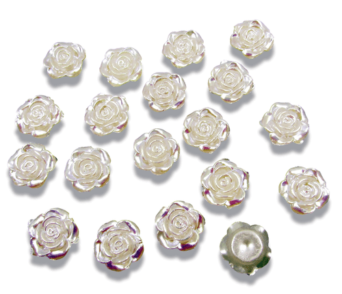 50 PEARLISED RESIN ROSE  CABOCHON EMBELLISHMENTS APP 12MM FOR WEDDINGS OR CRAFT - Picture 2 of 2