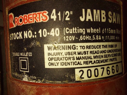 22RR54 ROBERTS 10-40 JAMB SAW, MISSING 2 SPACERS, RUNS GREAT, GOOD CONDITION - Picture 4 of 7