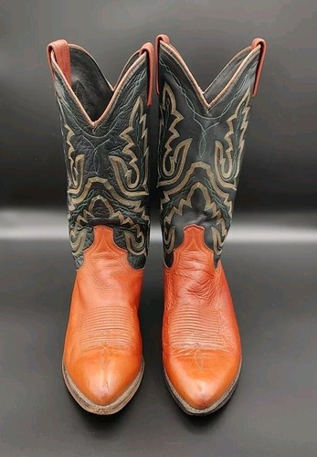 DAN POST Boots Mens 8D, Fits Womens 9-9.5 Cowboy GreenGold Topstitch Leather VTG - Imagen 3 de 24