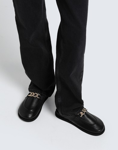 RRP€120 8 Leather Mule Shoes US9 EU39 UK6 Black Chain Detail Round Toe