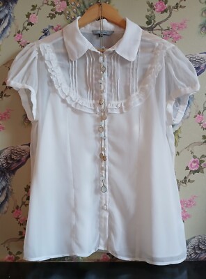 Vintage style white ruffle occasion top size 16 Red Herring 