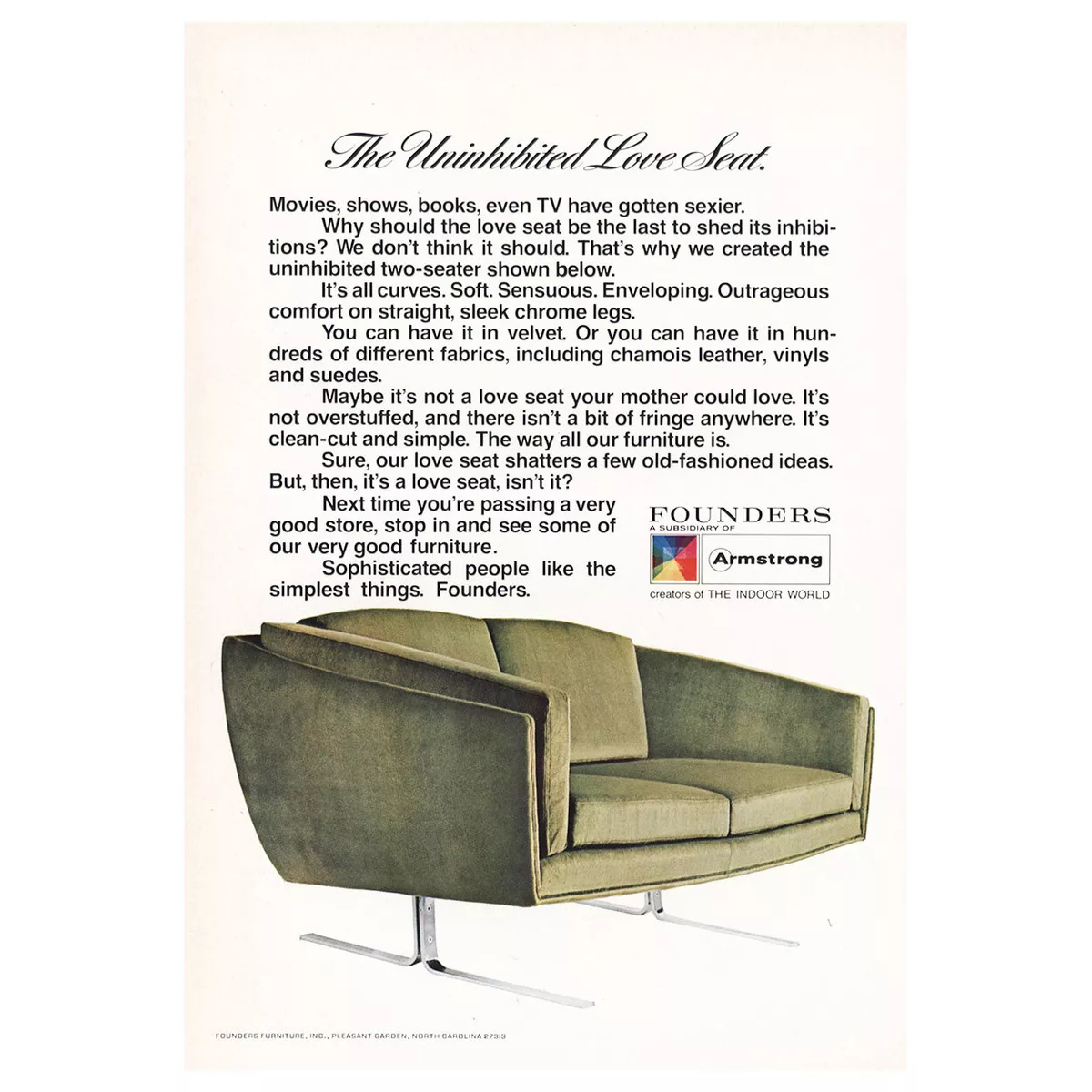 1969 Founders Furniture The Uninhibited Love Seat Vintage Print Ad