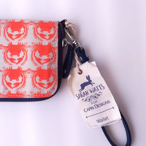 Cartera Sarah Watts para Capri Designs estampado de cangrejo naranja tostado azul marino nueva con etiquetas - Imagen 2 de 8