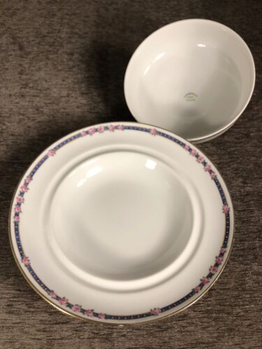 Antique C Ahrenfeldt 8 Piece Set Limoges Pink Rose Blue Border Pattern AHR6 - Picture 14 of 21