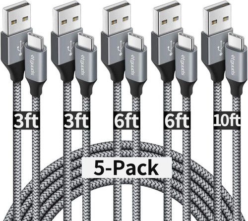 5 Pack Braided USB C Type-C Fast Charging Data SYNC Charger Cable Cord 3/6/10FT - 第 1/25 張圖片