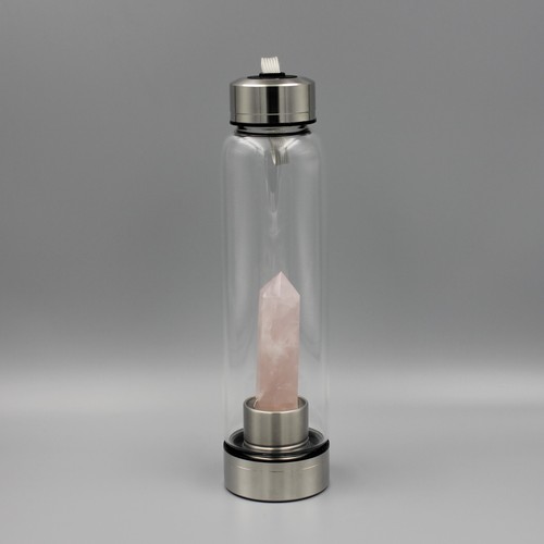 Crystal Glass Water Bottle Energy Quartz Gemstone Water B - Pink Crystal - Picture 3 of 23