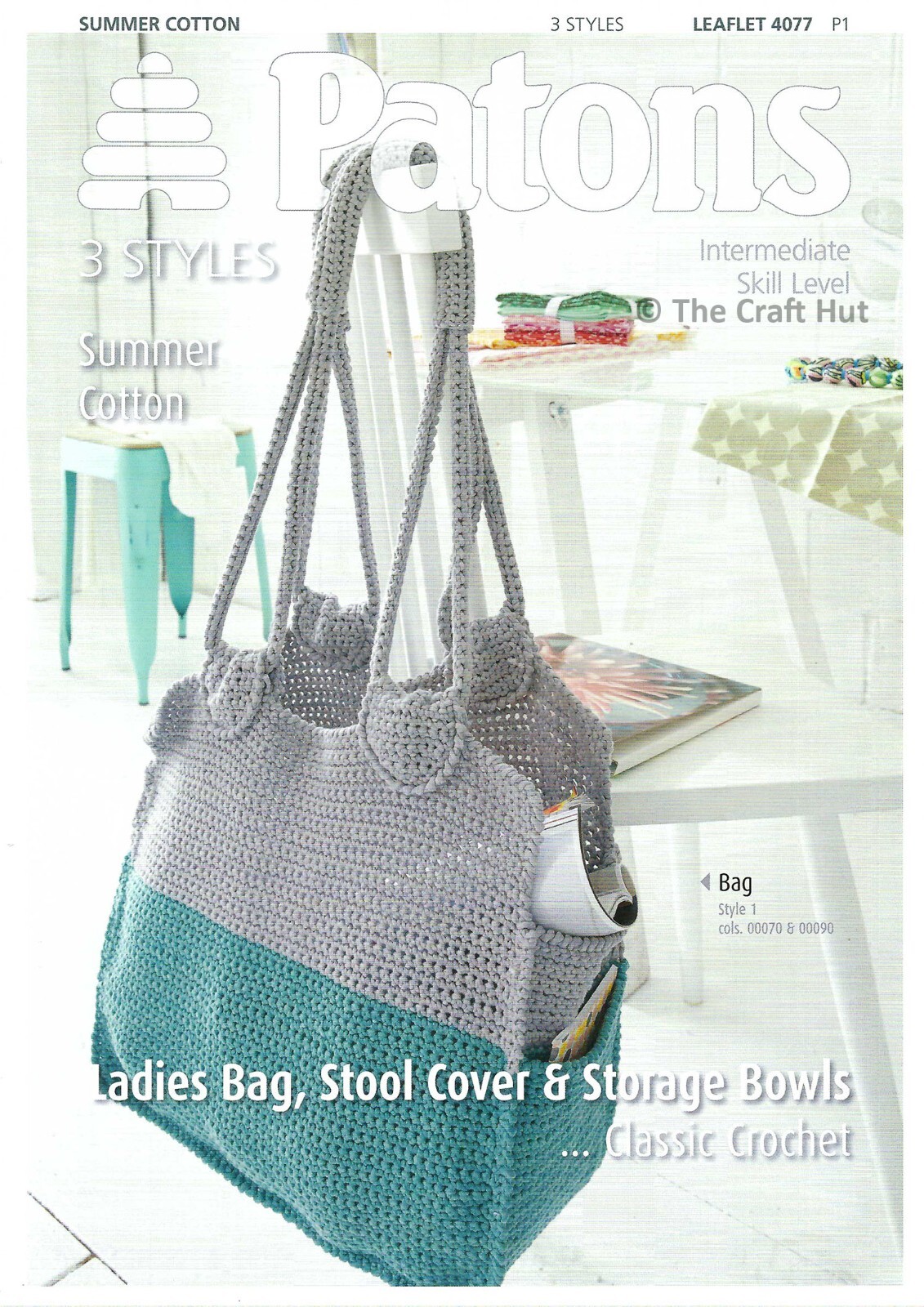 Crochet PATTERN ONLY Patons Ladies Bag, Stool Cover & Storage Bowls 4077 New