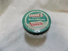 VINTAGE EMPTY JAR~KRANK'S BRUSHLESS SHAVE KREEM~GLASS/METAL LID~4" X 3.5"