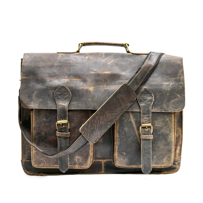 Classic Urban Genuine Leather Briefcase Messenger Bag With L