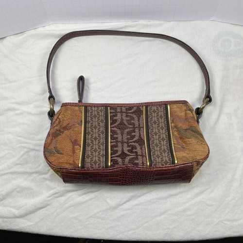 fossil vintage tapestry shoulder bag brown faux croc trim y2k handbag 11x6 - Picture 7 of 9