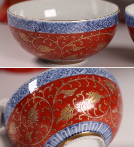 Japanisches Porzellan Paar Tasse & Tee Ständer Tenmokudai Teezeremonie Utensilien Edo - Bild 18 von 20