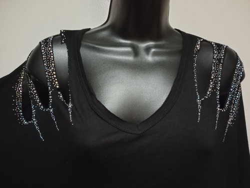 CLEARANCE SALE VOCAL Aurora Borealis Rhinestone Cold Off Shoulder Top New reg$60