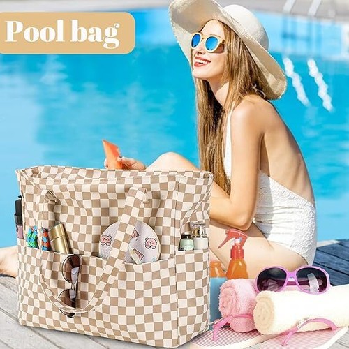 Large Beach Tote Bag Women Waterproof Sandproof Zipper Beach Tote Bag for Pool G - Picture 7 of 7