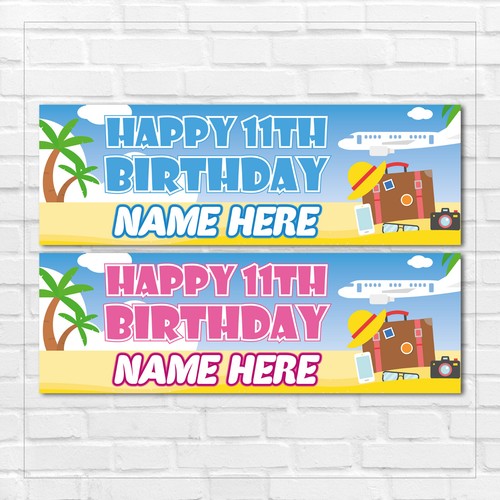 2 PERSONALISED 900 x 300mm AEROPLANE BANNERS - ANY NAME - ANY AGE - ANY MESSAGE