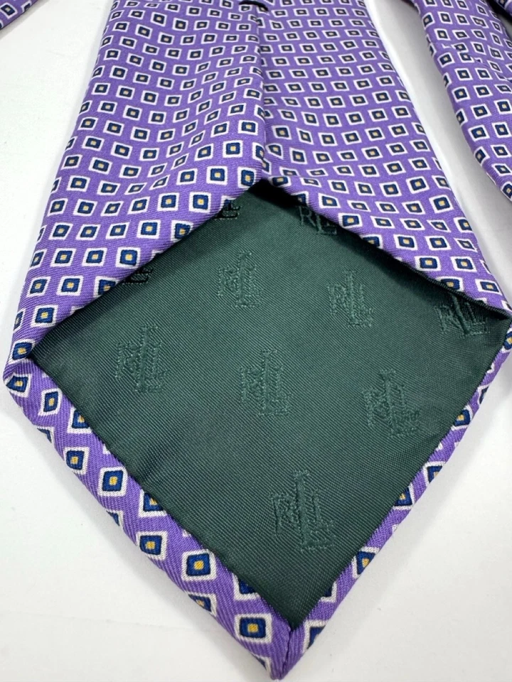 Corbata Ralph Lauren Rara De Colección Seda 59" Púrpura Geométrica Cuadrada Preppy Hiedra Retro Foto 4 de 4