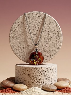 Anhänger Epoxid Harz Rund Topaz Glitzer mit Kette Edelstahl 45 cm NEU