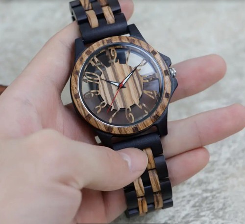 Men’s  Hollow See Thru Quartz Wooden Watch. U.S. Inventory - Picture 8 of 9