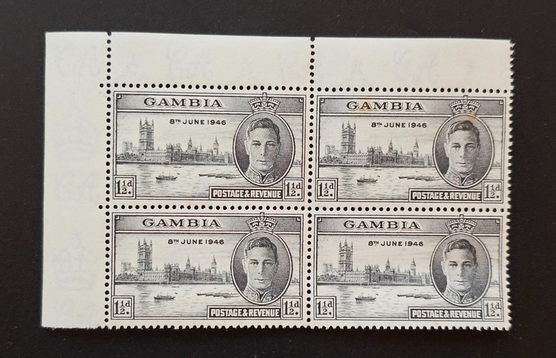 Gambia 1946 Victory Peace Omnibus Issue Sc 144. SG 162 CORNER BLOCK of 4 MNH