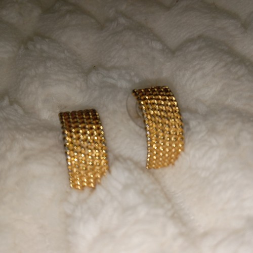 Vintage MONET Gold Tone Small Hoop Textured Rope Post Earrings