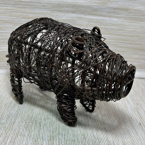 Wire Wrapped Standing Pig Metal Bronze Finish Ornament Collectible - Picture 2 of 6