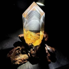 566g Natural citrine quartz obelisk  pyramid specimen energy healing+stand