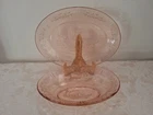 Depression Federal Glass Sharon Cabbage Rose Pink Glow Serving Platter & Bowl