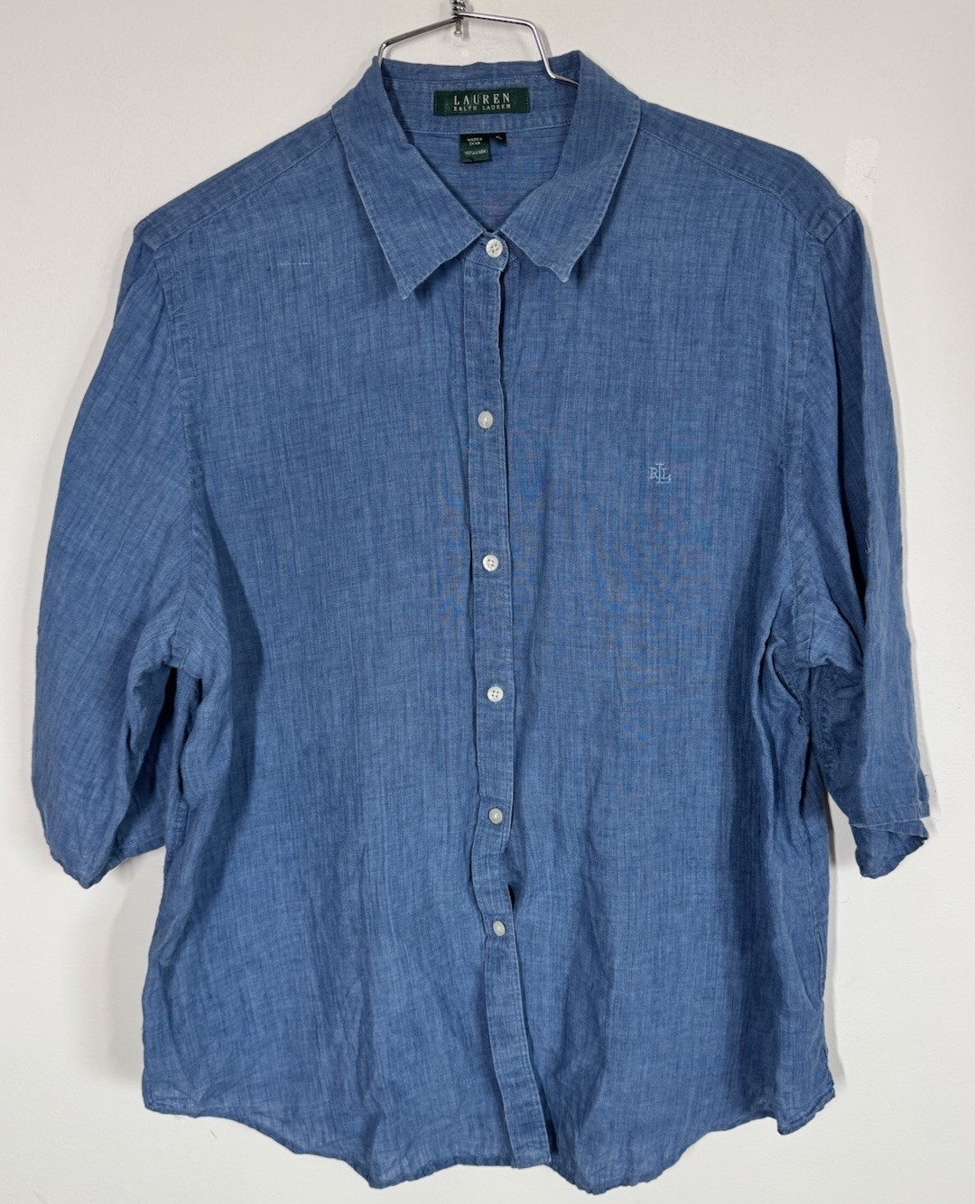 Polo Ralph Lauren 100% Linen Short Roll Tab Sleeve Button Up Camp Shirt Size XL
