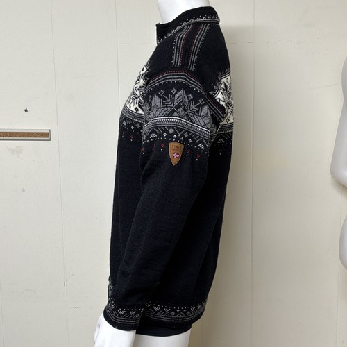 Dale of Norway Sweater Mens Sz L Black Wool 1/4 Zip Elk Leather Traditional Ski - Picture 13 of 16