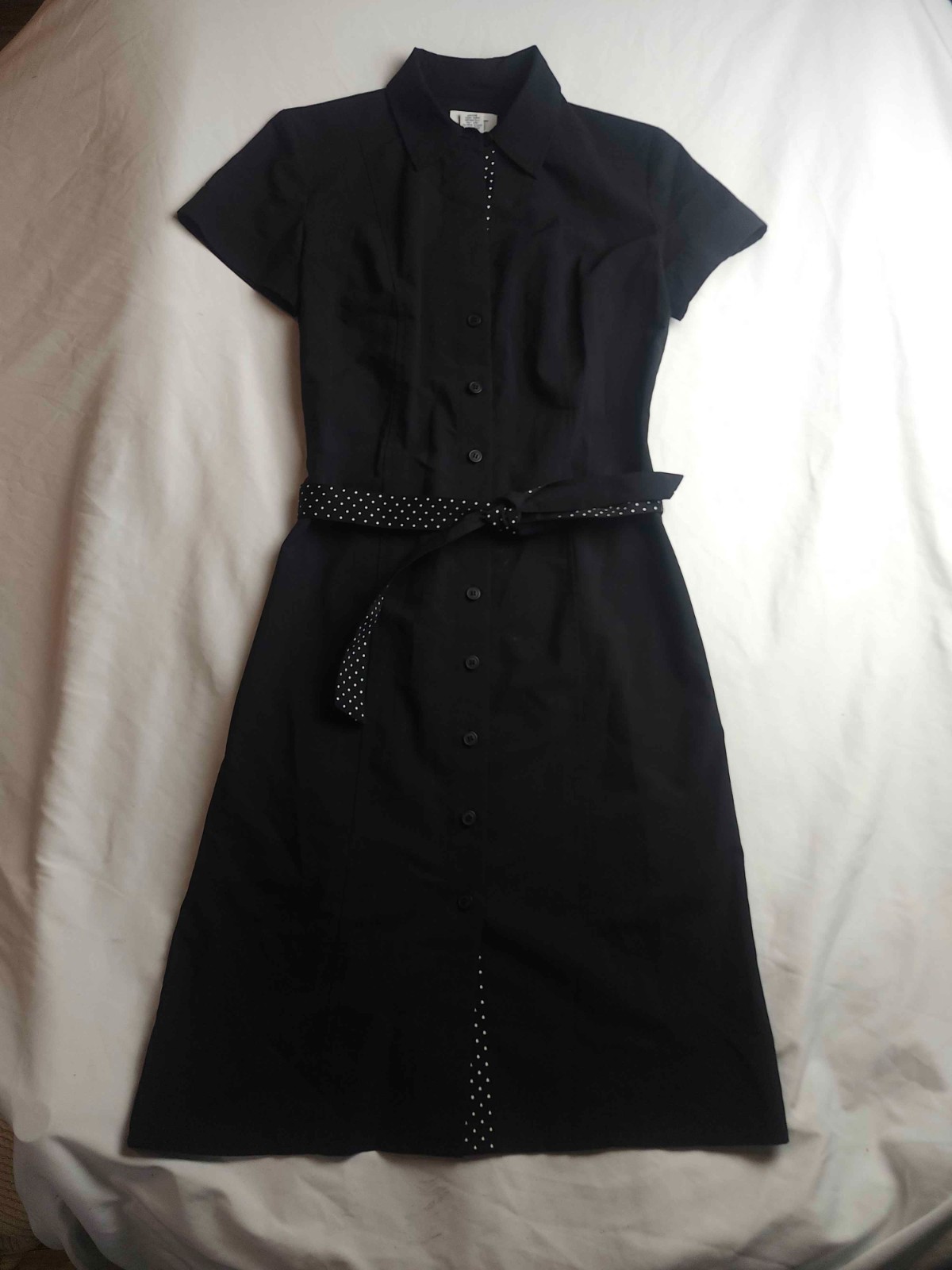 Ann Taylor Loft Shirt Dress Size 0 Black Polka Dot Belted Preppy Business Casual