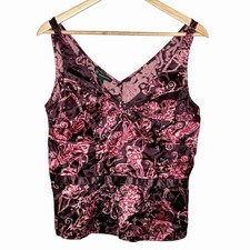 Y2K Silk Babydoll Tank Top Burgundy Womens 10 Medium Whimsigoth Dark Romantic