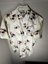 Vintage Wrangler Shirt Pearl Snap Western Cowboys Men XL Short Sleeve Horse 90s