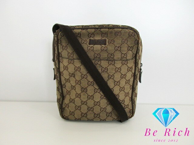 Gucci GG Beige Brown Canvas Leather Logo Crossbody Shoulder Bag
