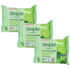 Pack of 3x Simple Kind to Skin Facial Cleansing Wipes for All Skin Types, 25 Ct