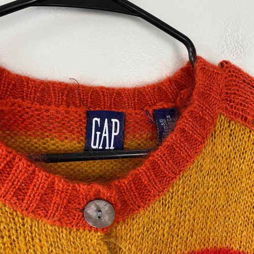 GAP 90s Vintage Striped Mohair Cardigan Multicolor Button Down Sweater Medium - Picture 2 of 6