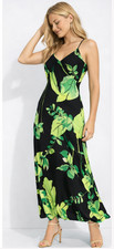 NEW WHITE HOUSE BLACK MARKET WHBM BLACK FLORAL TIE NECK HALTER MAXI DRESS SZ 00