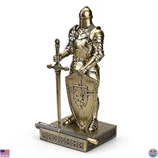 Knight Statue Desk Ornament Pen Holder Paperweight for Office Home Decor Bronze