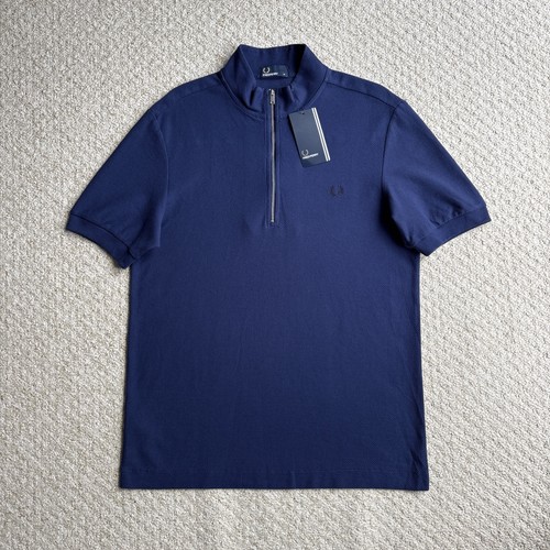 Polo Fred Perry zip blu navy manica corta mod anni 60 uomo media nuova con etichetta - Foto 2 di 16