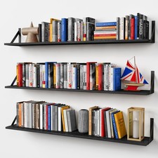 48 Inches Long Floating Book Shelves for Wall Set of 3, Black Wall Bookshelve...