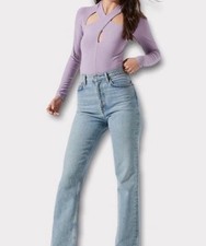 ASTR The Label Cutout Ribbed Bodysuit Size Small Purple Long Sleeves