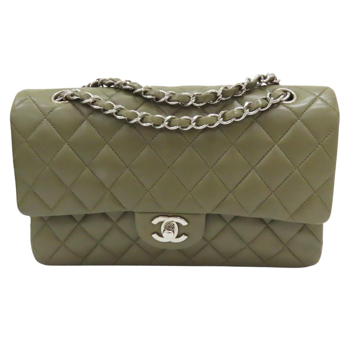 CHANEL Matelasse Coco Mark 25 Shoulder Bag Lambskin Green Silver