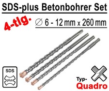 SDS-plus Betonbohrer Set 4-tlg Quadro Bohrer Hammerbohrer 6mm - 12mm x 260mm